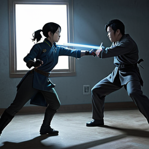 **Prompt 1: Dynamic Duo in Action**
    An animated illustration in the style of 'Shinbi Apartment', featuring Ha Ri and Kang Lim in a dynamic combat pose. Ha Ri is depicted as fearless and energetic, possibly with a determined expression, utilizing her quick reflexes or Shinbi's aid. Kang Lim stands firm and strategic, wielding his sword with calm confidence, positioned protectively alongside or slightly ahead of her. A subtle supernatural entity or a shadowy spectral effect is visible in the background, indicating a shared challenge. The image should highlight their complementary fighting styles and unwavering mutual trust, emphasizing their heroism and teamwork.