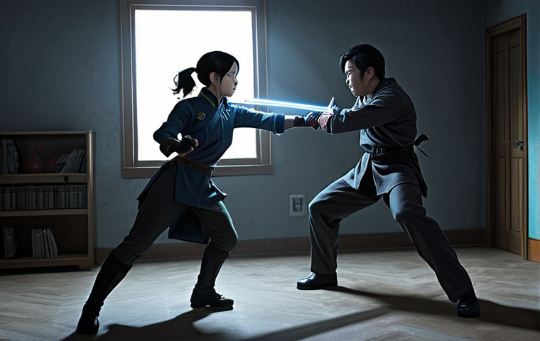 **Prompt 1: Dynamic Duo in Action**
An animated illustration in the style of 'Shinbi Apartment', featuring Ha Ri and Kang Lim in a dynamic combat pose. Ha Ri is depicted as fearless and energetic, possibly with a determined expression, utilizing her quick reflexes or Shinbi's aid. Kang Lim stands firm and strategic, wielding his sword with calm confidence, positioned protectively alongside or slightly ahead of her. A subtle supernatural entity or a shadowy spectral effect is visible in the background, indicating a shared challenge. The image should highlight their complementary fighting styles and unwavering mutual trust, emphasizing their heroism and teamwork.